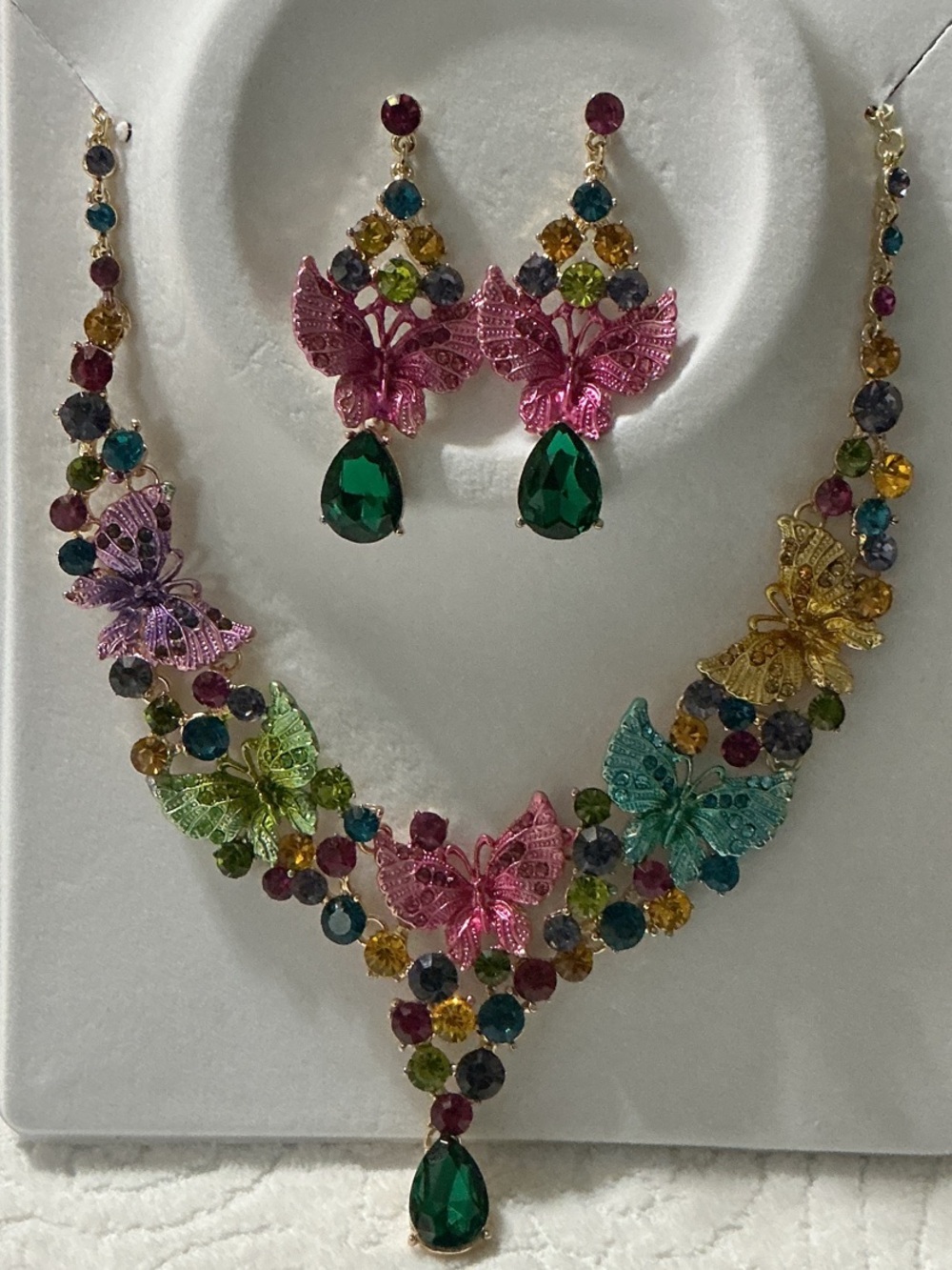 Multicolored Butterfly Crystal Necklace and Earring Set by Sophia Collection